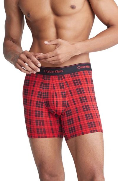 Shop Calvin Klein Modern Holiday Plaid Boxer Briefs In Red Scottish Plaid