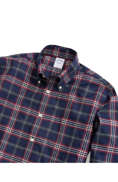 Shop Brooks Brothers Regular Fit Tartan Stretch Cotton Button-down Shirt In Navy