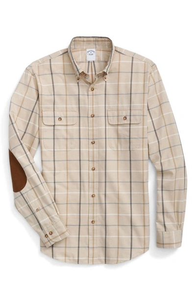 Shop Brooks Brothers Regular Fit Windowpane Plaid Cotton & Cashmere Button-down Shirt In Incense