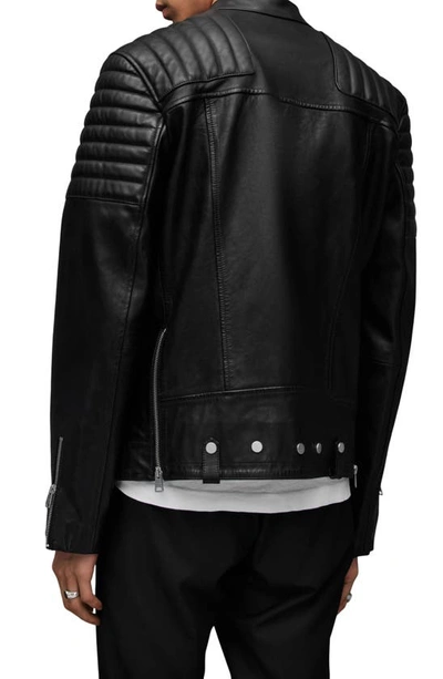 Shop Allsaints Silas Lambskin Leather Biker Jacket In Black