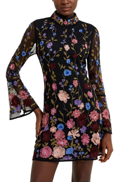 Shop French Connection Astrida Embroidered Long Sleeve Minidress In Black Multi
