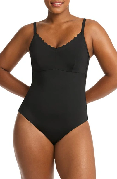 Shop Sea Level Scalloped Dd-cup & E-cup Underwire One-piece Swimsuit In Black