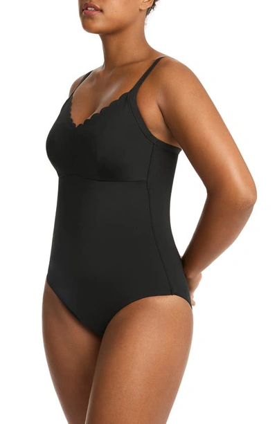 Shop Sea Level Scalloped Dd-cup & E-cup Underwire One-piece Swimsuit In Black