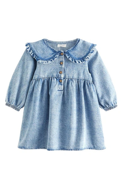 Next Kids' Ruffle Collar Cotton Denim Dress In Denim