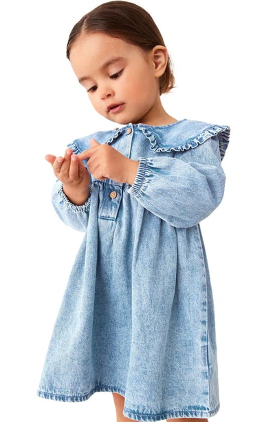 Next Kids' Ruffle Collar Cotton Denim Dress In Denim