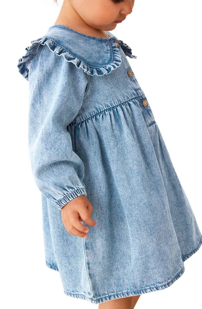 Next Kids' Ruffle Collar Cotton Denim Dress In Denim