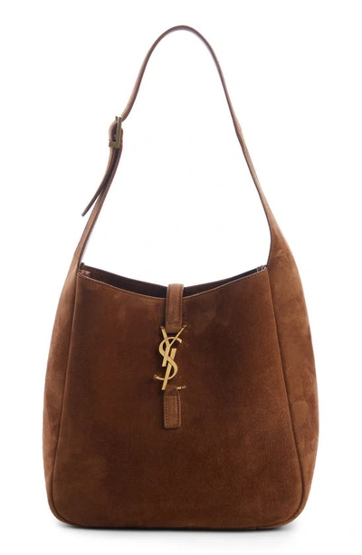 Saint Laurent Le 5 A 7 Small Suede Hobo Shoulder Bag In Brown Caramel