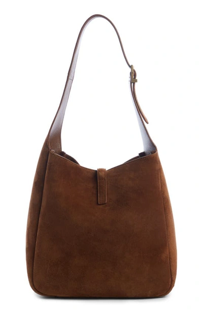 Saint Laurent Le 5 A 7 Small Suede Hobo Shoulder Bag In Brown Caramel