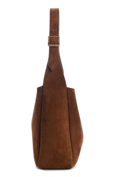 Shop Saint Laurent Small Le 5 À 7 Suede Hobo Bag In Brown Caramel