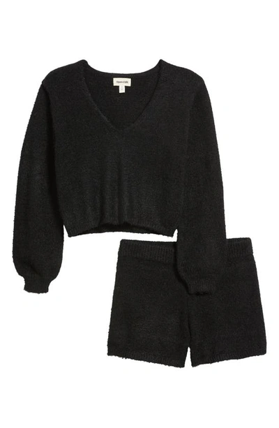 Shop Open Edit Bouclette Crop Top & Shorts Pajamas In Black