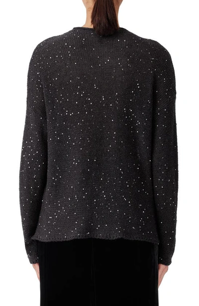 Shop Eileen Fisher Embellished Wool Sweater In Charcoal