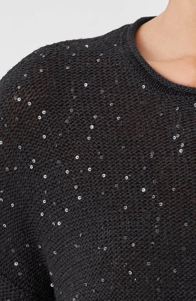 Shop Eileen Fisher Embellished Wool Sweater In Charcoal