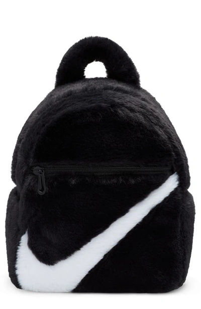 Nike Sportswear Futura 365 Faux Fur Mini Backpack in Black/Black/White