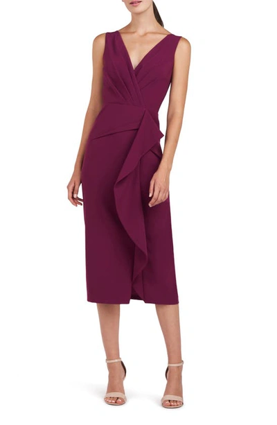 Shop Kay Unger Brynn Ruffle Midi Sheath Dress In Boysenberry