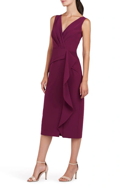 Shop Kay Unger Brynn Ruffle Midi Sheath Dress In Boysenberry