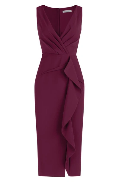 Shop Kay Unger Brynn Ruffle Midi Sheath Dress In Boysenberry