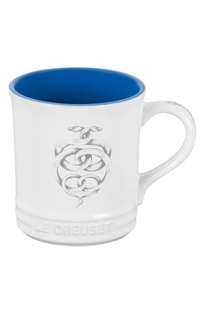 Shop Le Creuset Zodiac Stoneware Mug In White/ Blue