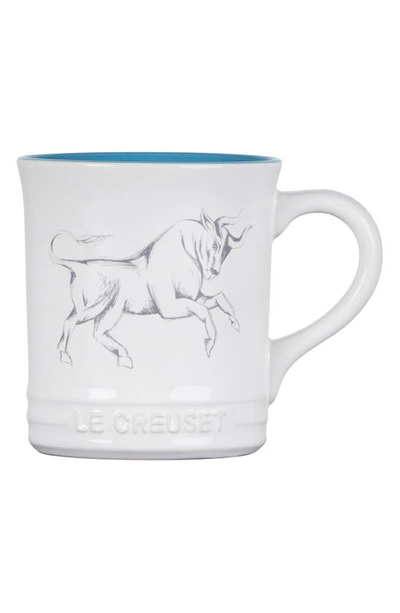 Shop Le Creuset Zodiac Stoneware Mug In White/ Teal Blue
