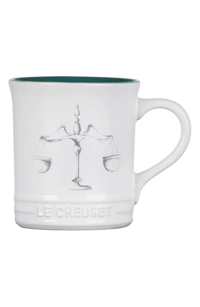 Shop Le Creuset Zodiac Stoneware Mug In White/ Deep Green