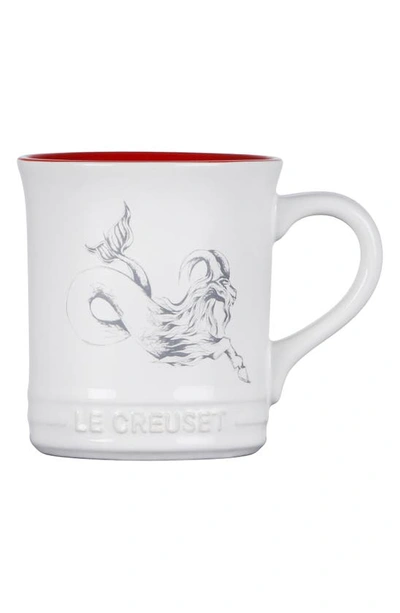 Shop Le Creuset Zodiac Stoneware Mug In White/ Bright Red