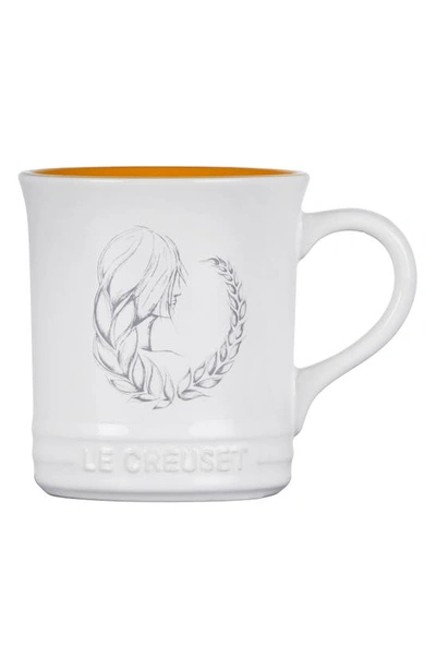 Shop Le Creuset Zodiac Stoneware Mug In White/ Bright Yellow
