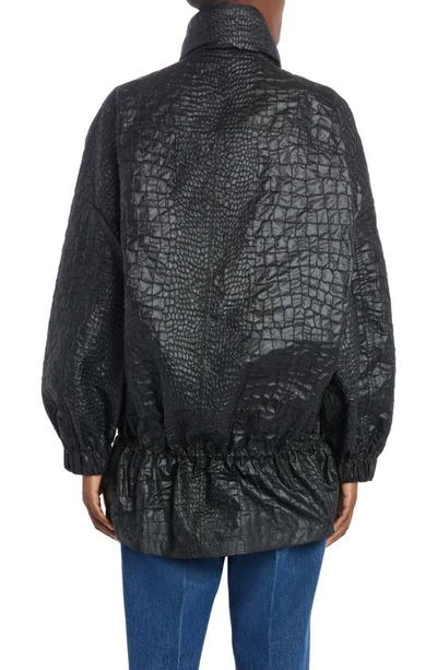 Shop Versace Croc Texture Faux Leather Cargo Jacket In Black