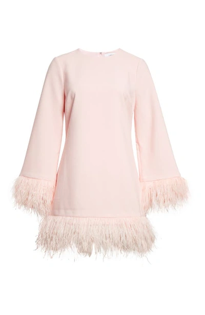 Shop Likely Marullo Feather Trim Long Sleeve Dress In Rose Shadow