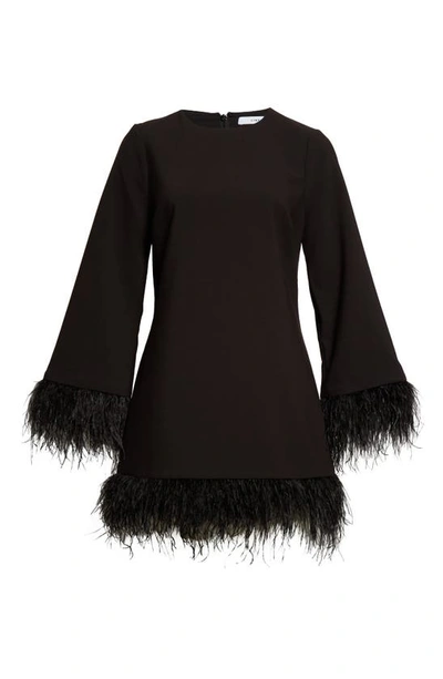 Shop Likely Marullo Feather Trim Long Sleeve Dress In Black