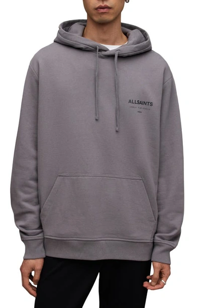Shop Allsaints Underground Logo Hoodie Sweatshirt In Tempest Grey