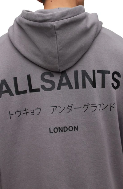 Shop Allsaints Underground Logo Hoodie Sweatshirt In Tempest Grey