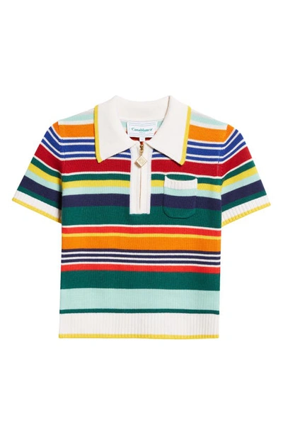 Shop Casablanca Stripe Wool Blend Polo Sweater In Green Multi