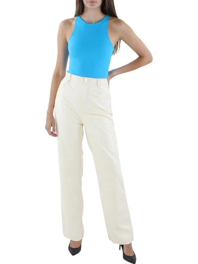 Shop Steve Madden Josie Womens Faux Leather Raw Hem High-waist Pants In White
