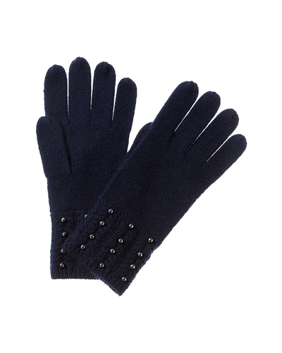 Shop Forte Cashmere Pearl-studded Cashmere Gloves In Blue