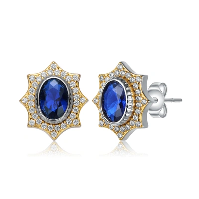 Shop Rachel Glauber Rhodium And 14k Gold Plated Sapphire Cubic Zirconia Stud Earrings