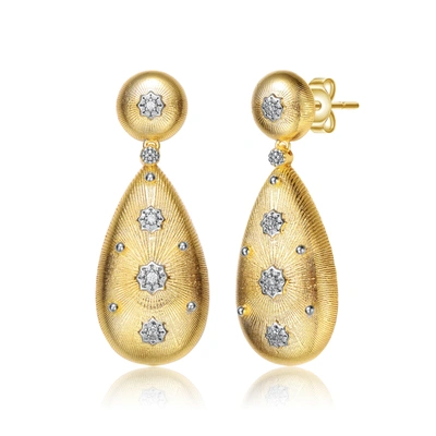 Rachel Glauber Rhodium And 14k Gold Plated Cubic Zirconia Drop Earrings In Gold