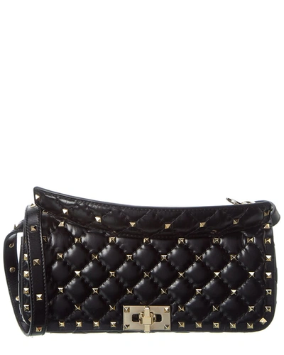 Shop Valentino Rockstud Spike Leather Shoulder Bag In Black