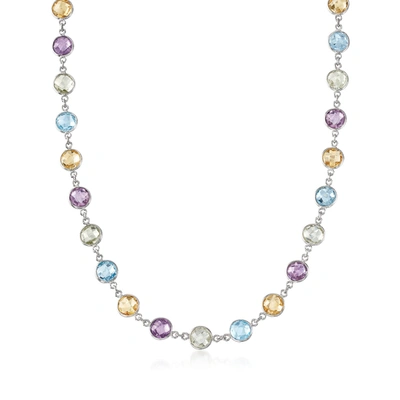 Shop Ross-simons Multi-stone Necklace In Sterling Silver In Green