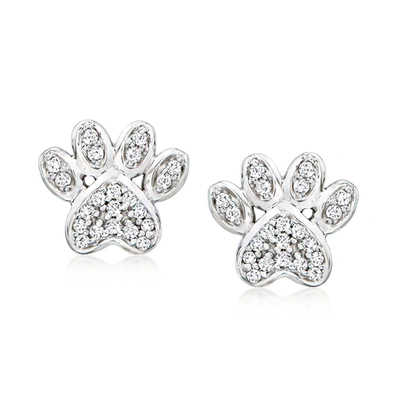 Ross-simons Diamond Paw Print Stud Earrings In Sterling Silver In Silver