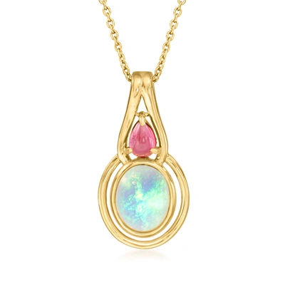 Ross-simons Opal And . Pink Tourmaline Pendant Necklace In 18kt Gold Over Sterling In Blue
