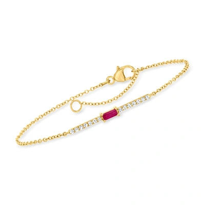 Shop Rs Pure By Ross-simons Ruby And . Diamond Bar Bracelet In 14kt Yellow Gold In Red