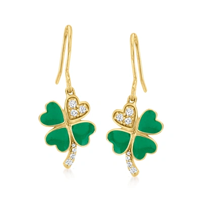 Ross-simons Green Enamel 4-leaf Clover Drop Earrings With . Diamonds In 18kt Gold Over Sterling In Green