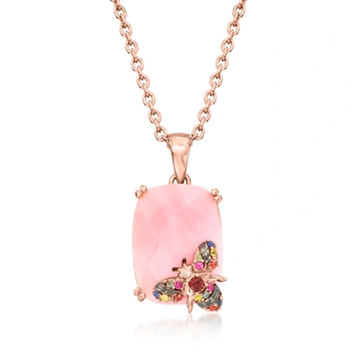 Shop Ross-simons Pink Opal Bumblebee Pendant Necklace In 18kt Rose Gold Over Sterling