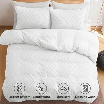 Shop Puredown High Quality 3 Piece Wave Clipped Duvet Cover Set With Zipper Closure White