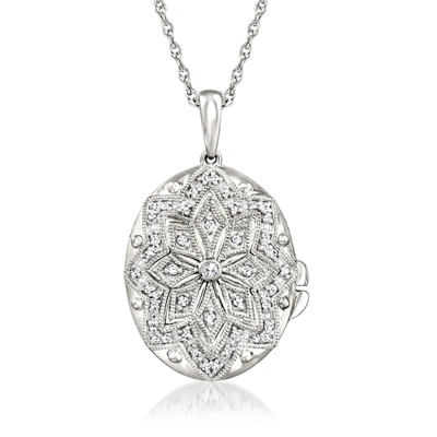 Shop Ross-simons Diamond Floral Milgrain Locket Pendant Necklace In Sterling Silver In Multi