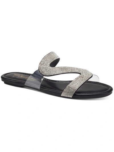 Shop Thalia Sodi Bianca Womens Faux Leather Rhinestone Slide Sandals In Black