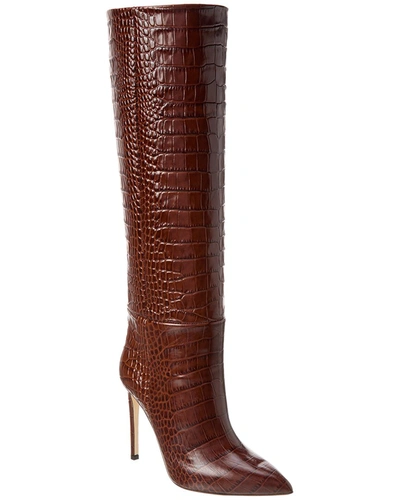 Shop Paris Texas Stiletto Croc-embossed Leather Boot In Brown