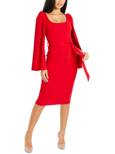 Shop Quiz Juniors Womens Belted Knee Cocktail And Party Dress In Red