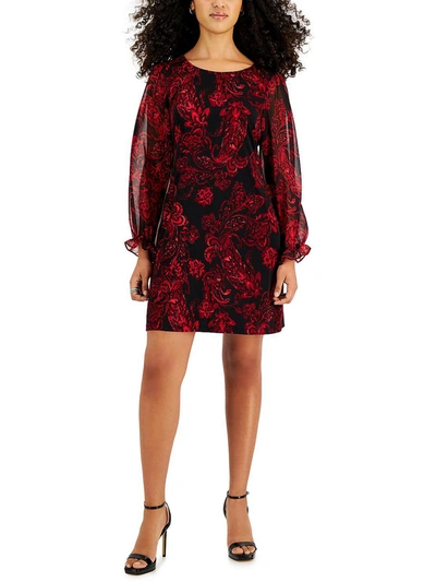 Shop Connected Apparel Petites Womens Printed Floral Sheath Dress In Red