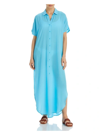 Shop Aqua Swim Womens Button Front Long Cover-up In Blue