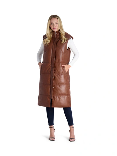 Shop Avec Les Filles Womens Faux Leather Longline Vest In Gold